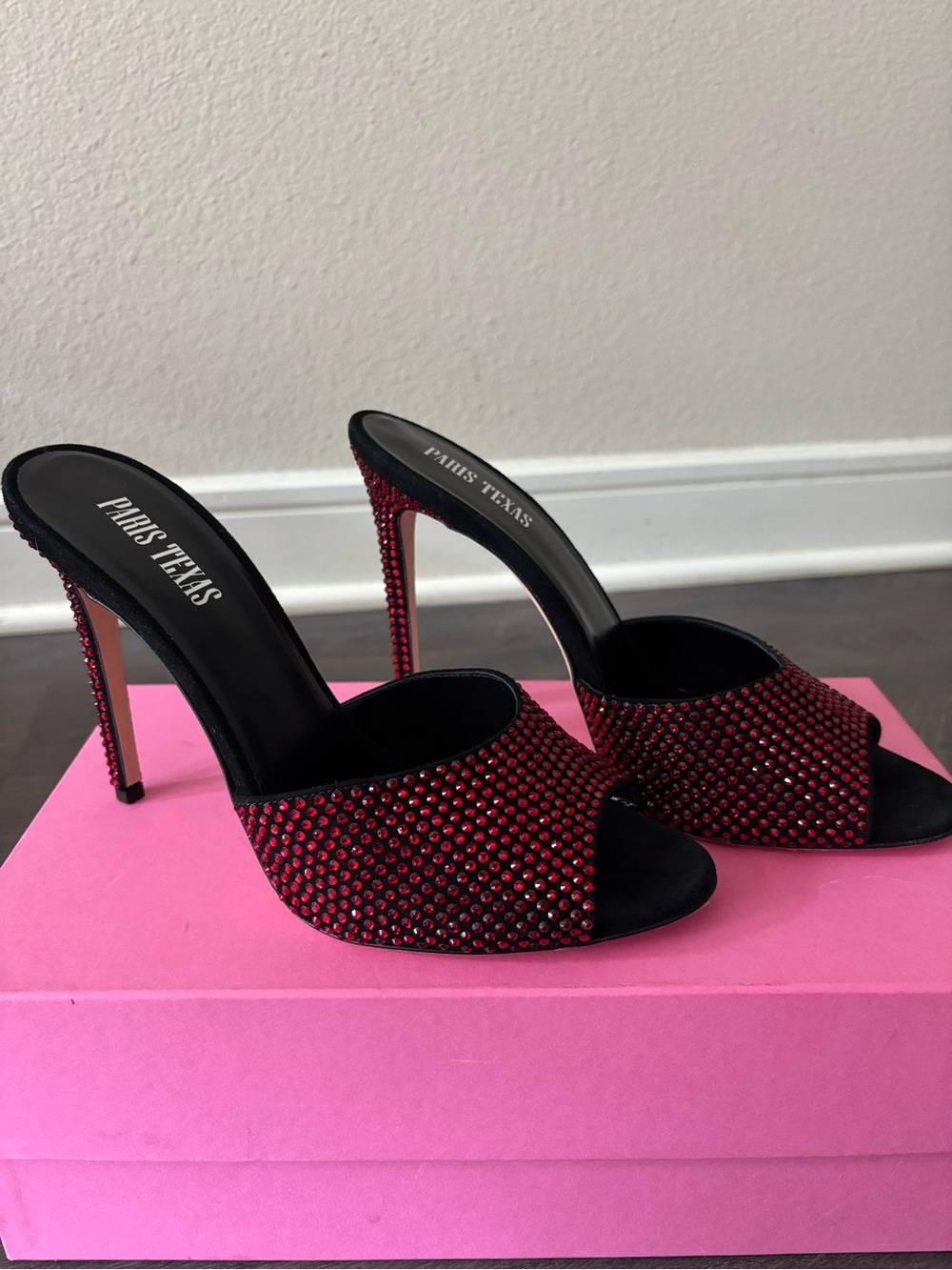 Paris Texas Red Crystal Open-Toe Stiletto Mules